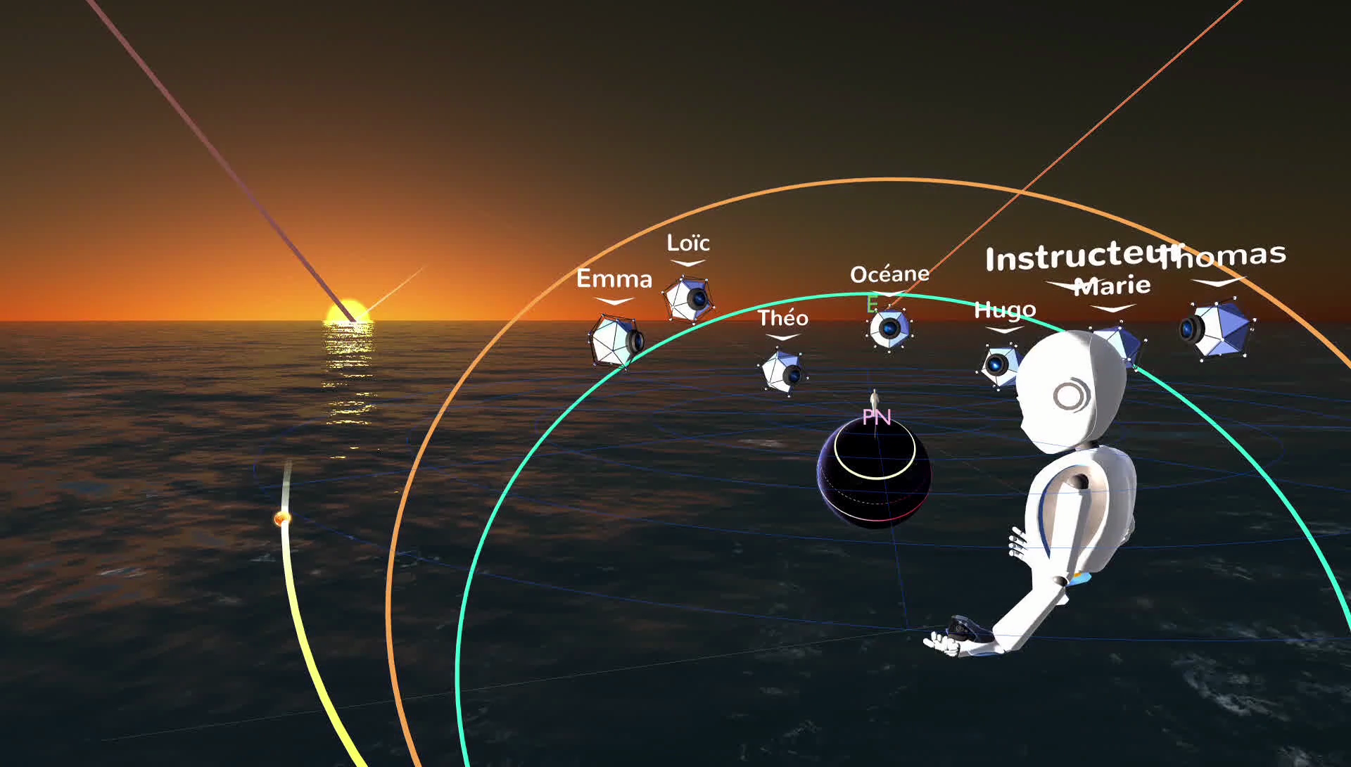 Instructeur et éleves en VR avec un levé de soleil